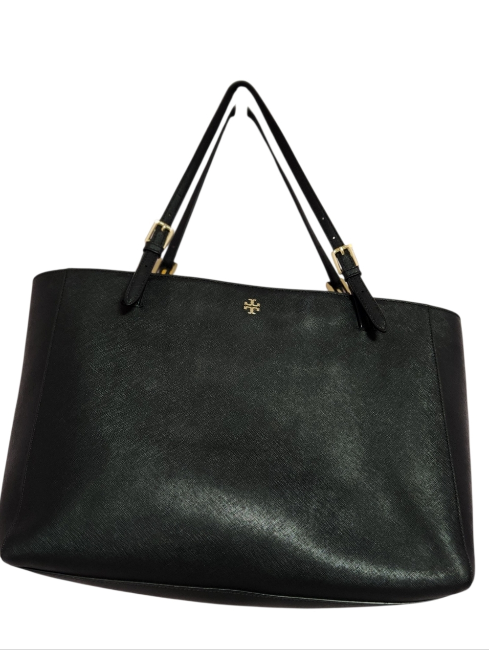 Tory Burch Black Saffiano Leather Tote with Gold Logo